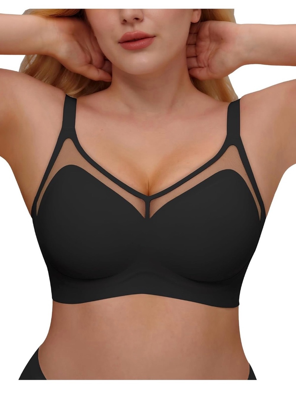 Black Women's Seamless Mesh-Trim Bra